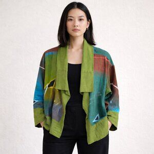 Farley Farley Vintage 90s Hand Painted Linen‎ Jacket Lagenlook Art To Wear Boxy